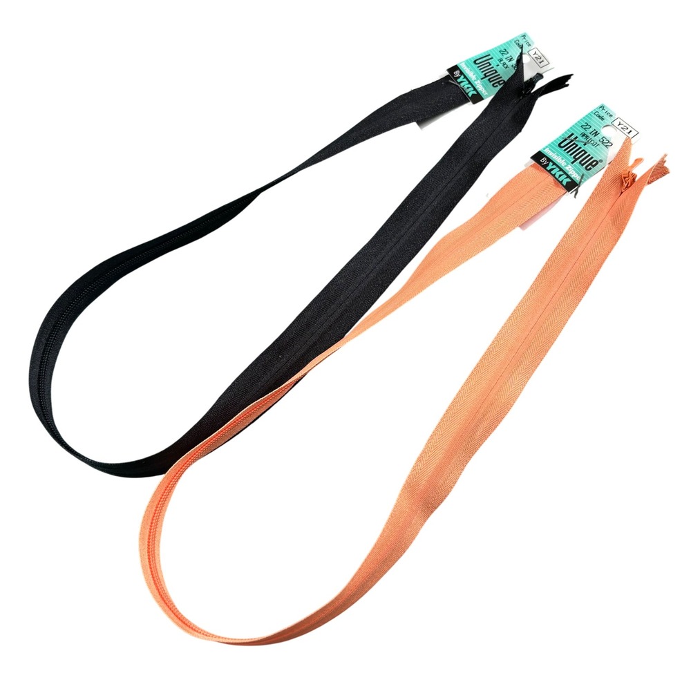 Unique by YKK Invisible Zippers Lot of 2 22 Inch Black 580 and Apricot 522 USA - Picture 1 of 9